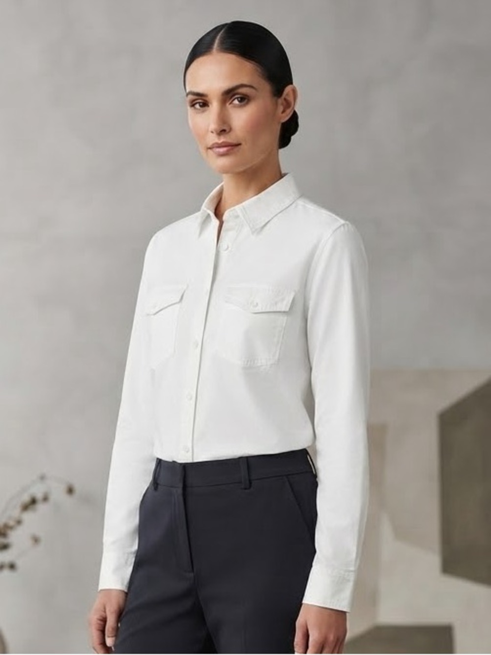 Eddie Bauer White Button-Front Utility Shirt